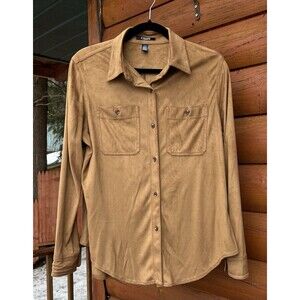 Vintage Chaps Ralph Lauren Men's Medium Tan Faux Suede Button Down Shirt